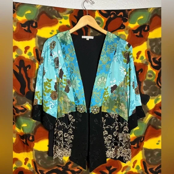 Y2K Spencer Alexis Floral Fairy Lacy Kimono Womens Blouse Size Large - Picture 1 of 13